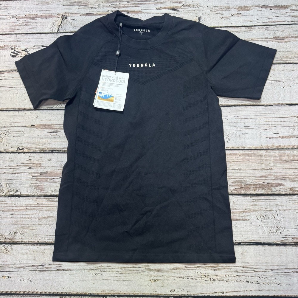 YoungLa Black Hydrocool Compression T-Shirt Short Sleeve Men's Large NWT - Picture 1 of 9